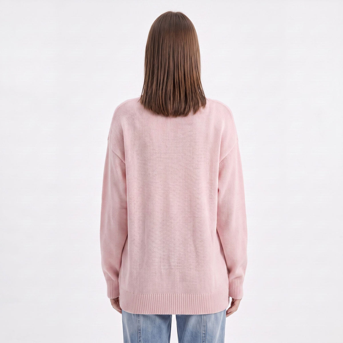 Oversized V Neck Longline Knit Pullover Sweater