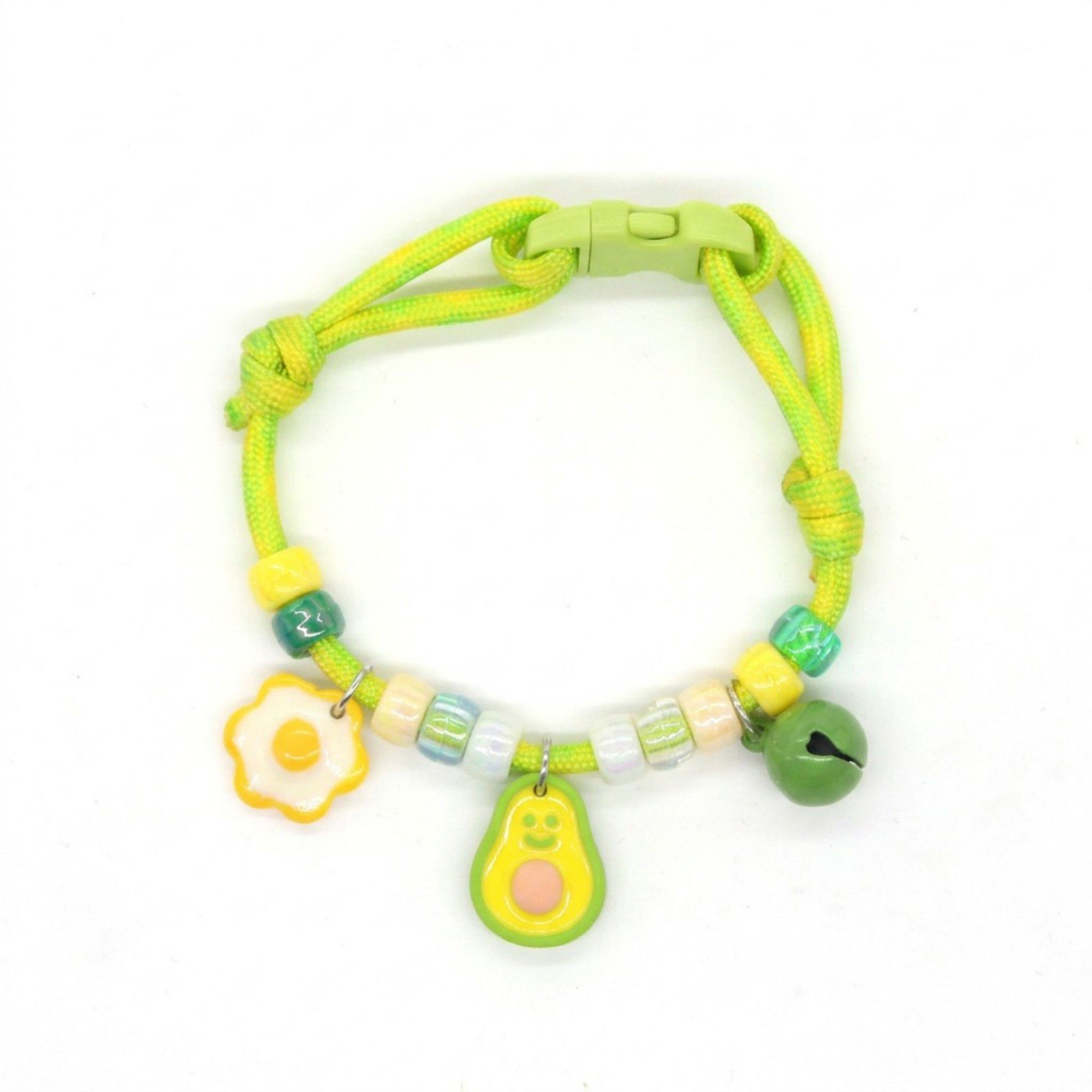 Adjustable Pet Collar with Bell Paw Charm Beaded Necklace Colorful Decorative Collar for Cats and Small Dogs