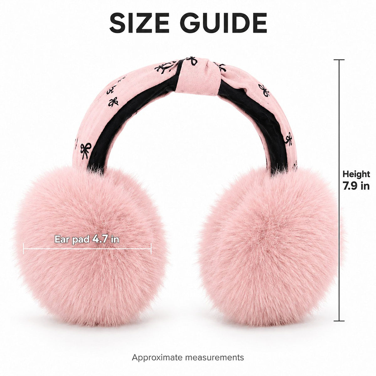 Plush Foldable Winter Earmuffs with Bow Print Knotted Headband