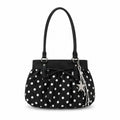 White shoulder bag with polka dot, denim and ruched