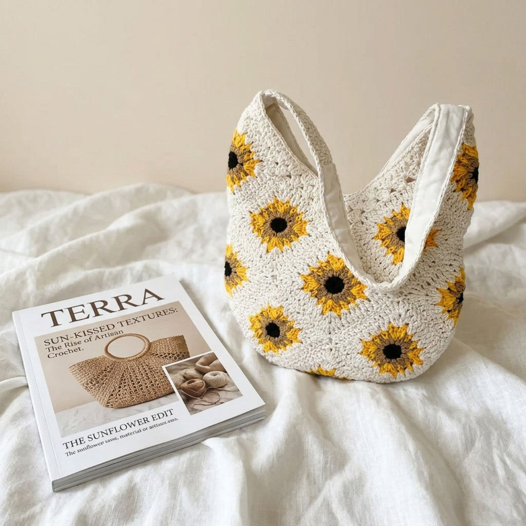 Sunflower Crochet Shoulder Tote Bag Large Capacity Handbag