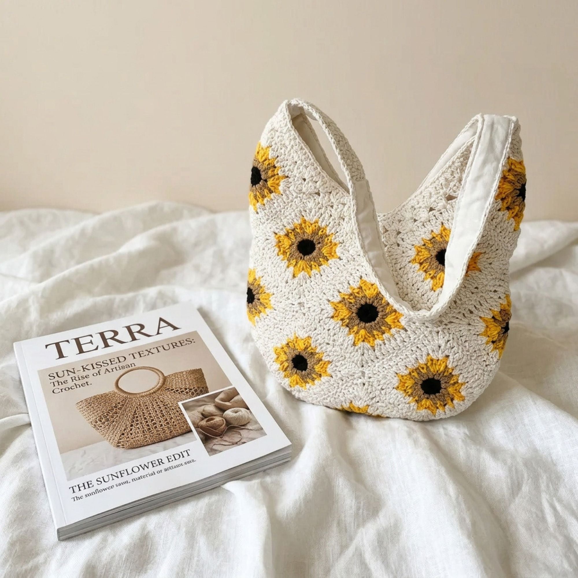 Sunflower Crochet Shoulder Tote Bag Large Capacity Handbag