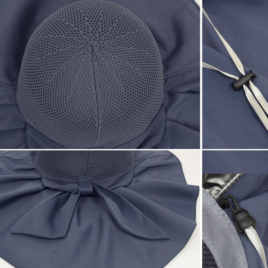 Anna-Kaci Womens Mesh Panel Wide Brim Sun Hat with Back Flap UV Protection and Tie Detail for Outdoor Activities