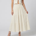 High Waist Smocked Tiered Maxi Skirt Boho Flowy Textured Long Skirt