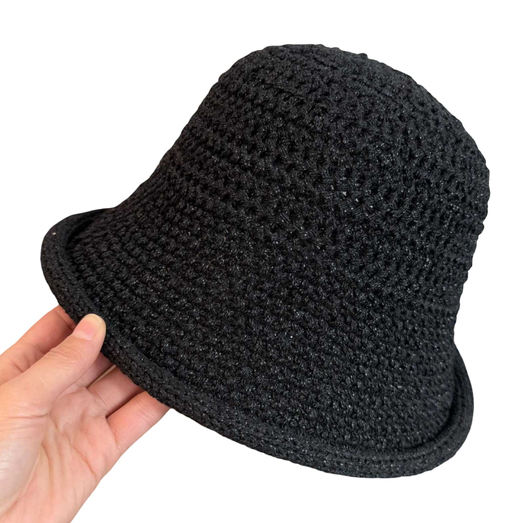 Crochet Bucket Hat with Rolled Brim and Openwork Texture