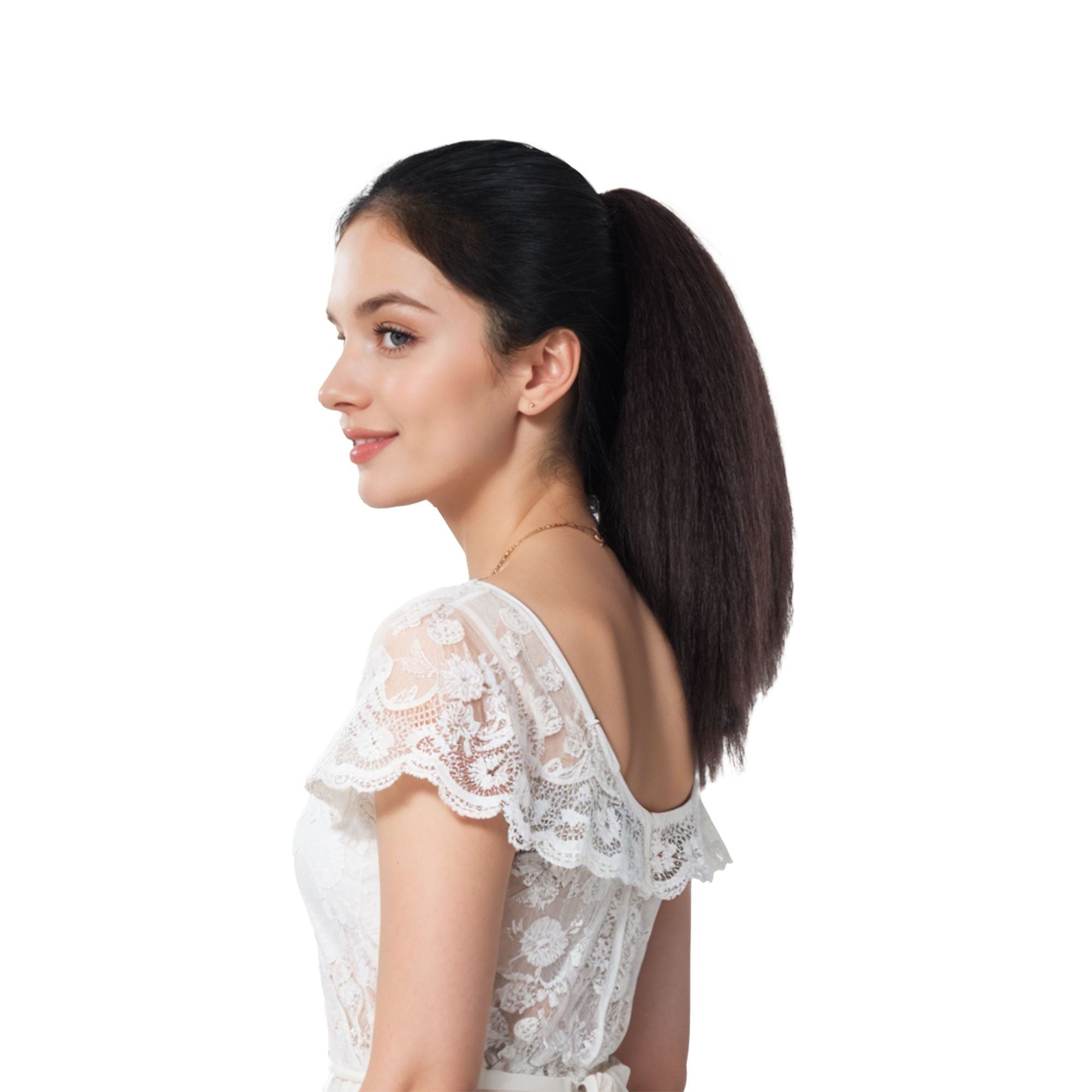 12-Inch Yaki Straight Ponytail Extension Fluffy Thick Drawstring Synthetic Hairpiece with Adjustable Clips for Women