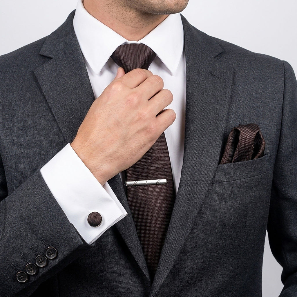 Men's Formal Tie Gift Set with Pocket Square Cufflinks Tie Clip and Gift Box