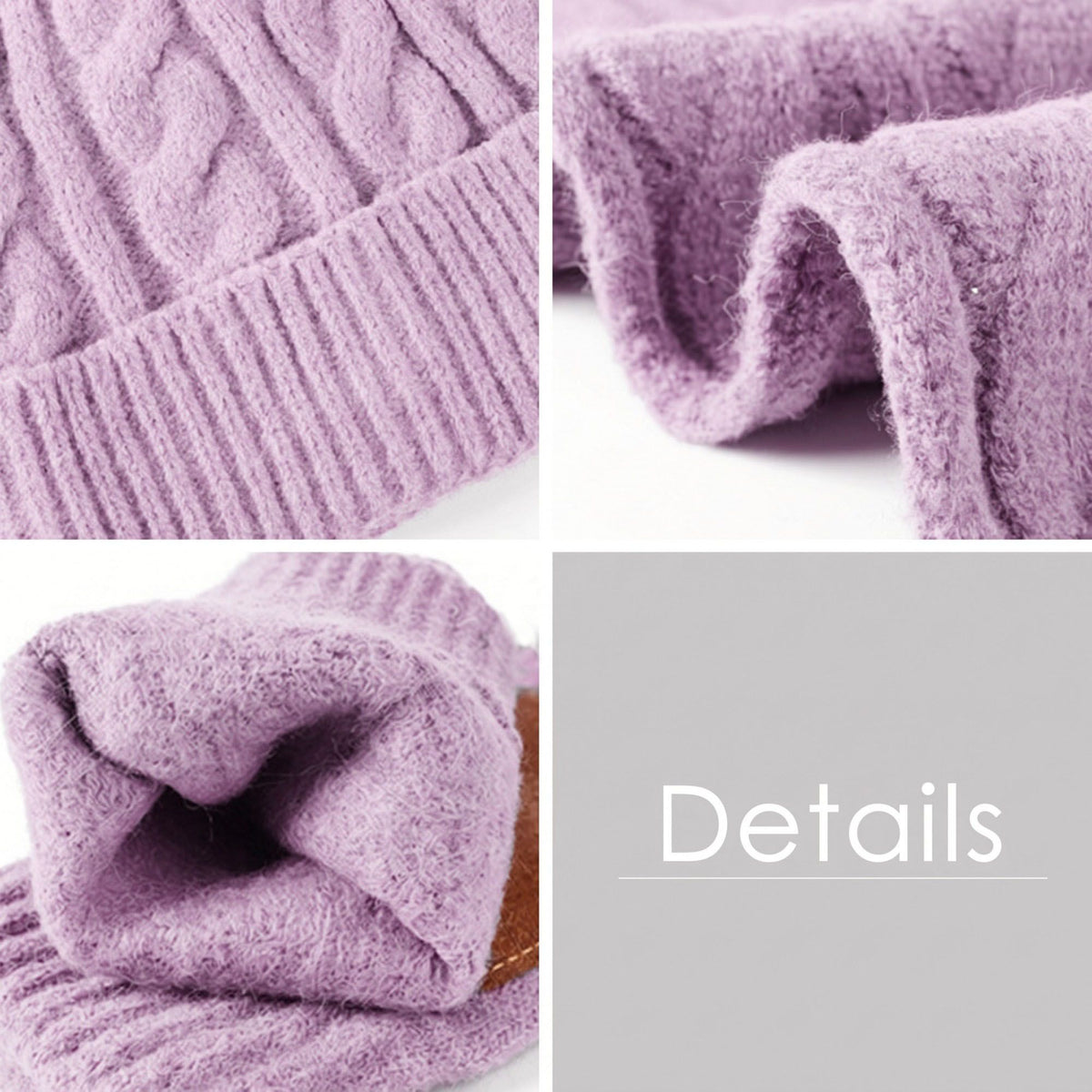 3 Piece Cable Knit Beanie Scarf and Touchscreen Gloves Set