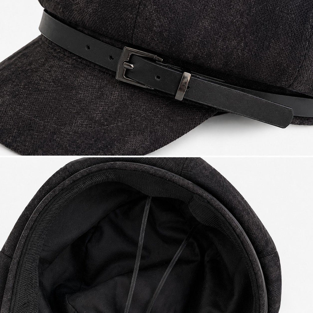 Faux Suede Newsboy Cap Vintage Baker Boy Hat With Buckle Band