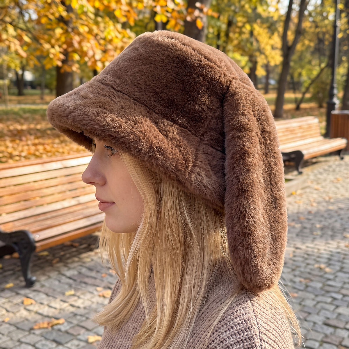 Plush Bunny Ear Bucket Hat Soft Winter Cold Weather Fashion Hat