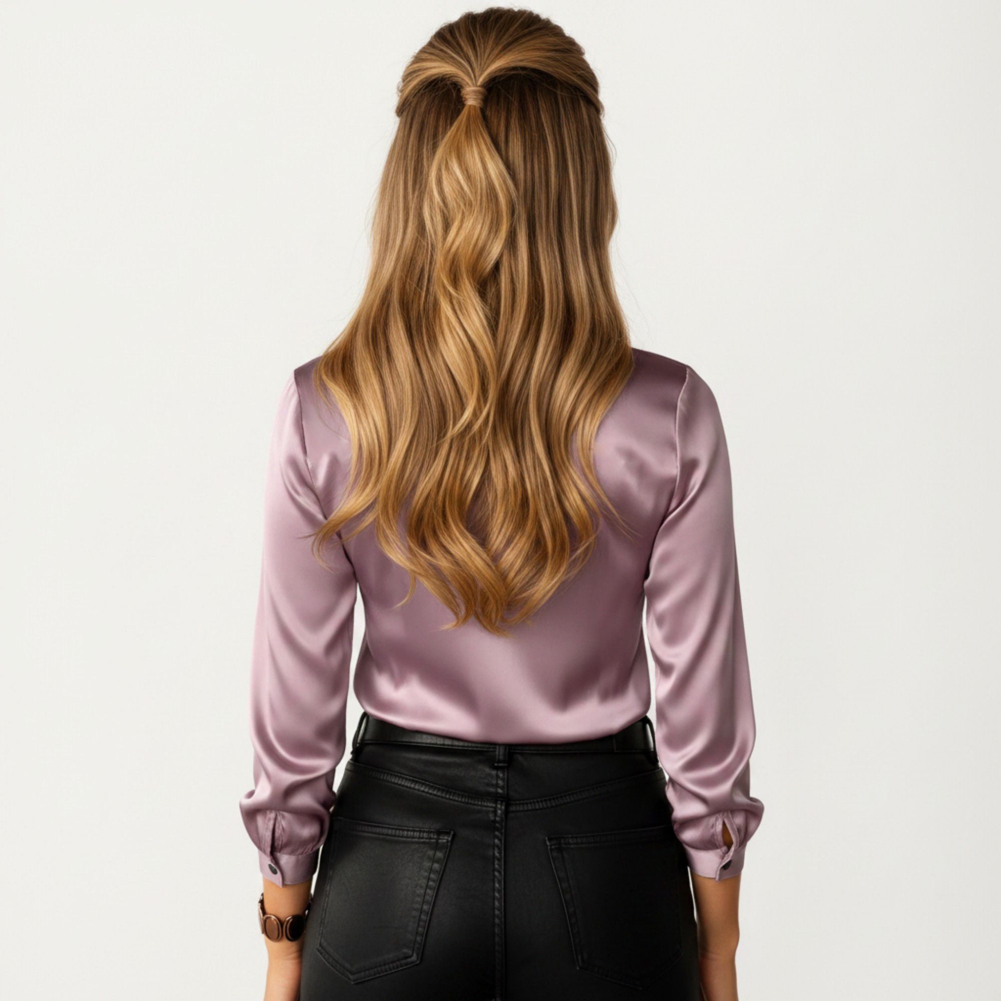 Anna-Kaci Women's Satin Button Down Blouse with Collared Neckline and Three Quarter Sleeves