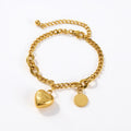 Chain Link Bracelet with Engraved Heart Charm and Smooth Round Pendant Detail for a Chic Polished Modern Accessory Style