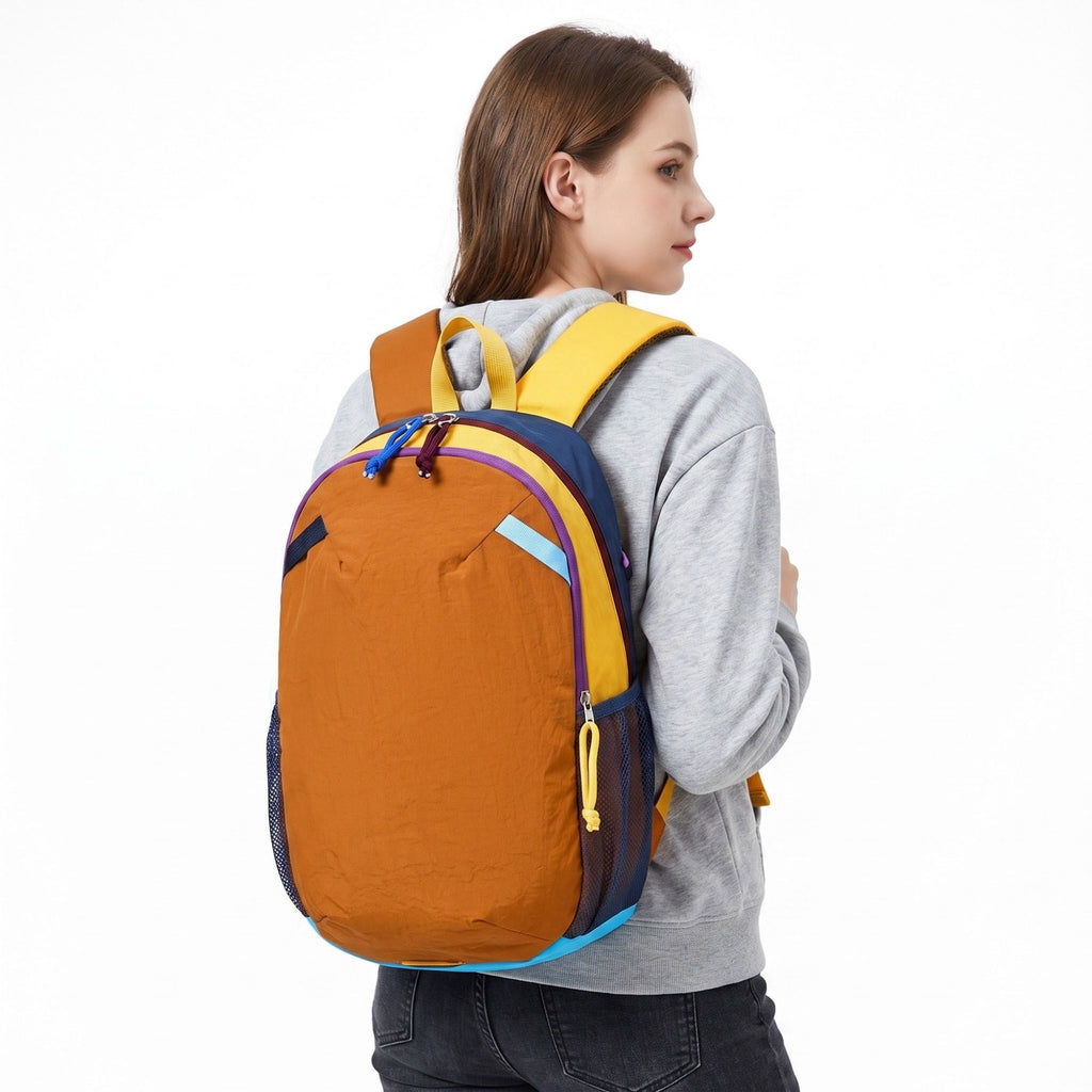 Colorblock Multi-Compartment Backpack with Padded Shoulder Straps and Dual Mesh Side Pockets