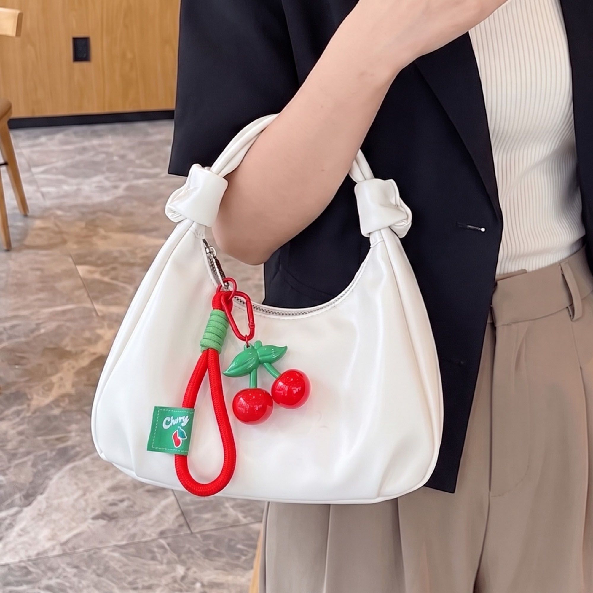 2-Piece Womens Bag Charm with Hanging Clip and Decorative Accents