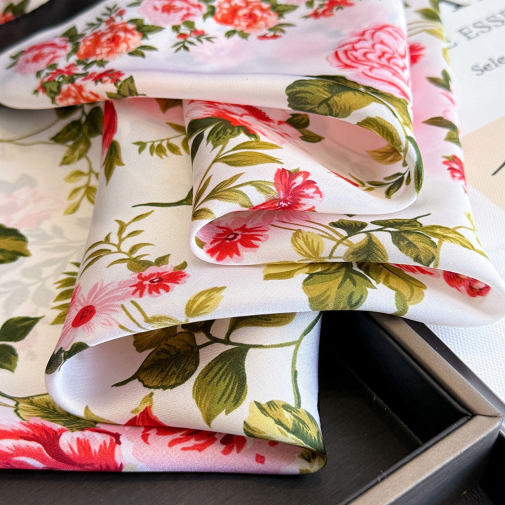 Vintage Floral Print Satin Feel Square Scarf Elegant Lightweight Fashion Neck Hair Scarf 27.5¡Á27.5 Inches