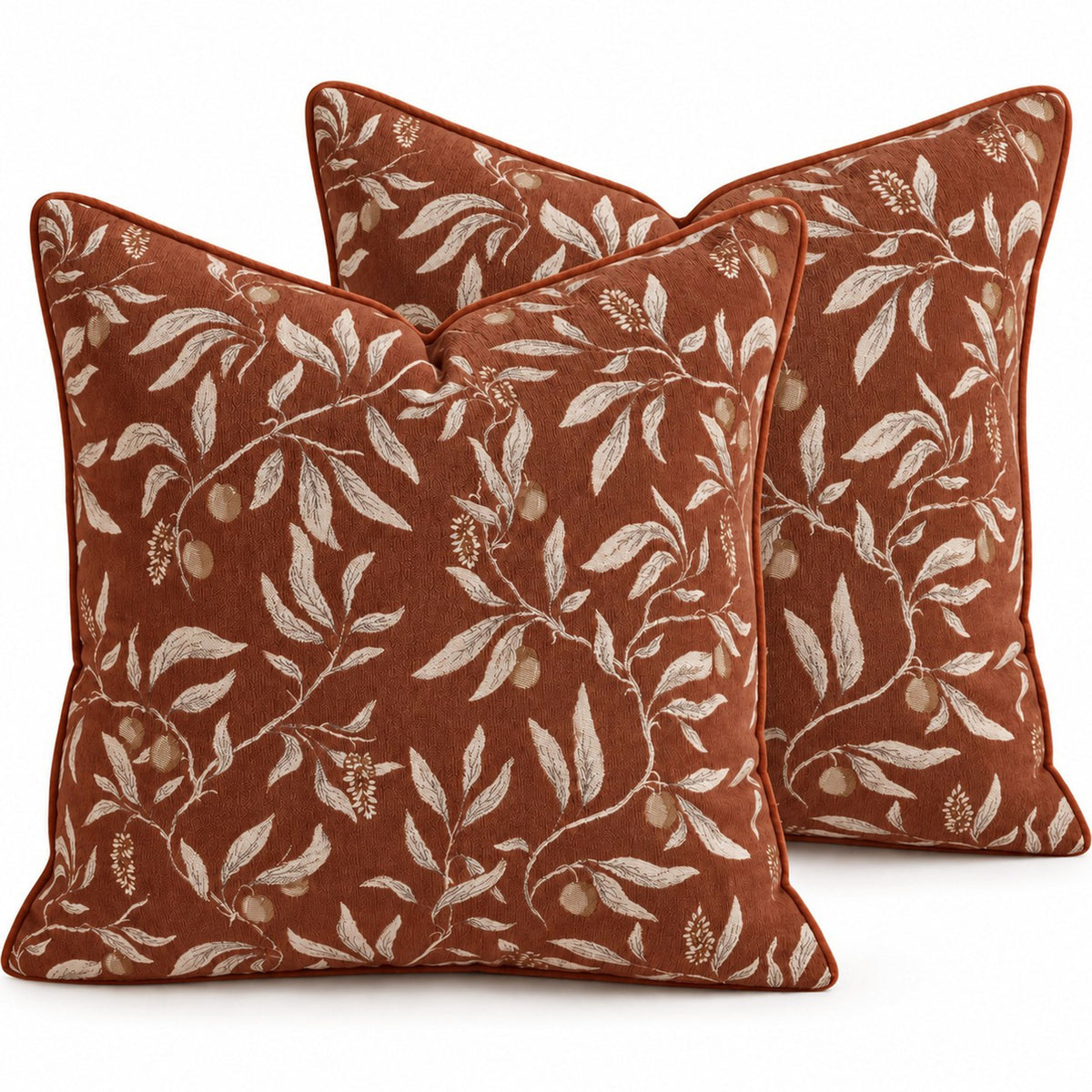 2 Pack Botanical Leaf Velvet Throw Pillow Covers 18 x 18 Inch with Piped Edges