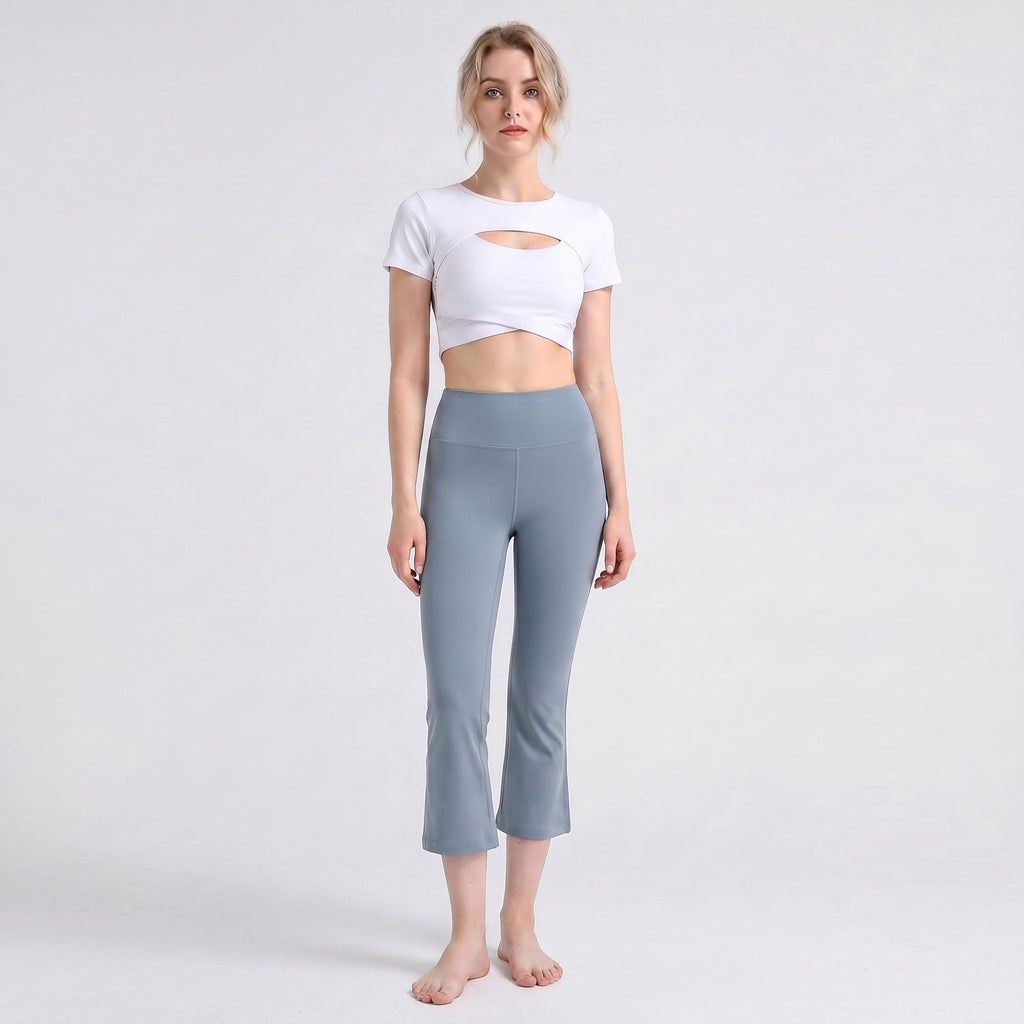 High Waist Cropped Flare Leggings with Wide Waistband Smooth Stretch Pull On Yoga Pants