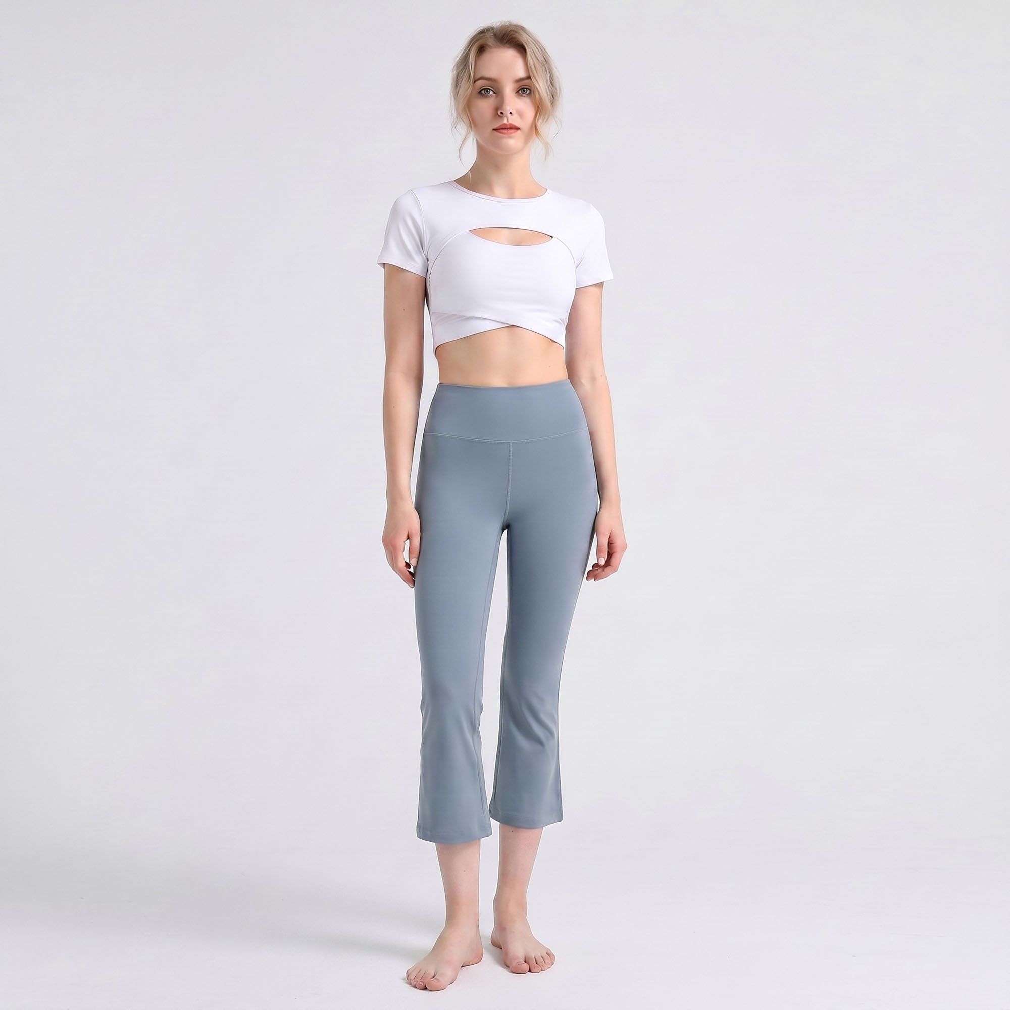 High Waist Cropped Flare Leggings with Wide Waistband Smooth Stretch Pull On Yoga Pants