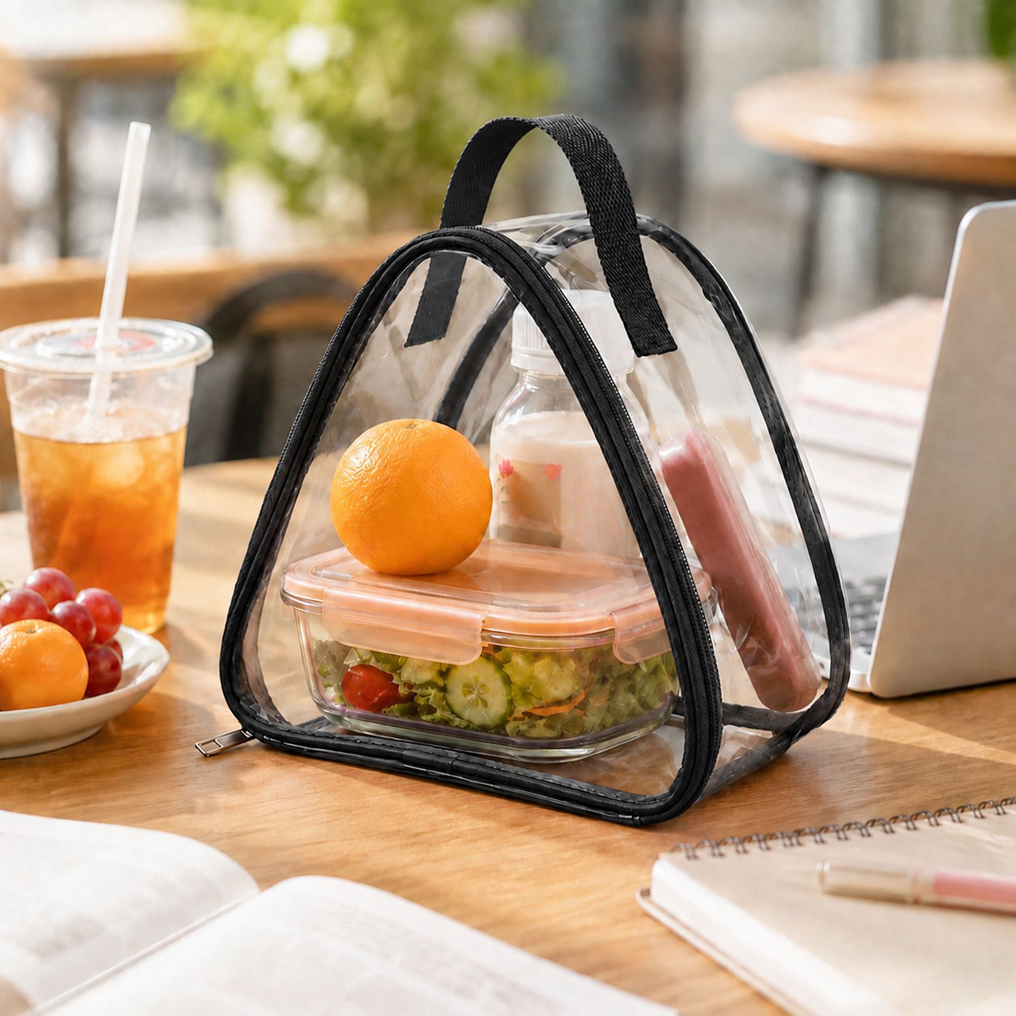 Clear Triangular Lunch Bag with Zipper Closure and Top Handle