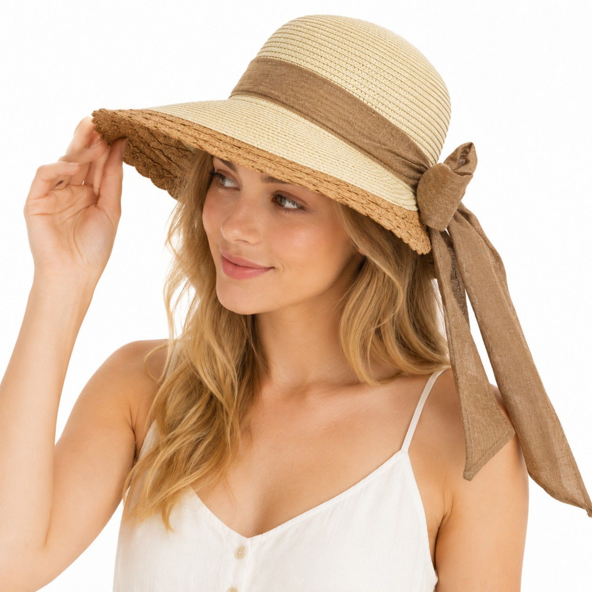 Summer Sun Hat for Women - Wide Brim Straw Hat with Elegant Bow Detail