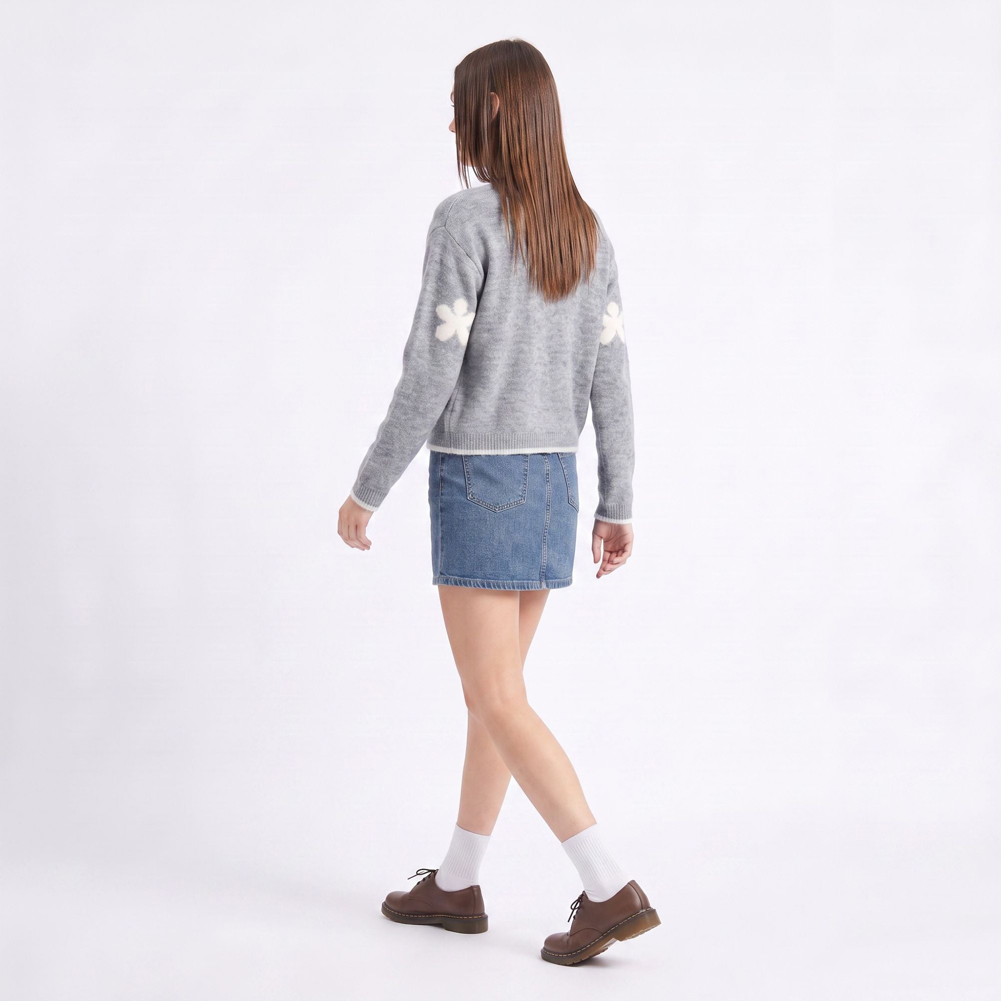 3D Floral Pearl Button Fuzzy Knit Cardigan Sweater