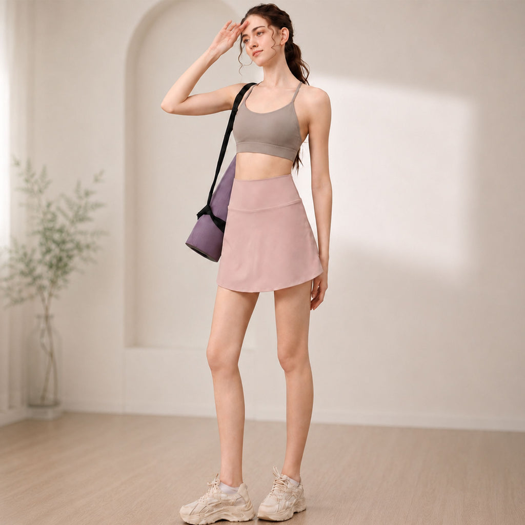 High Rise Athletic Skort with Side Pocket and Built-In Shorts