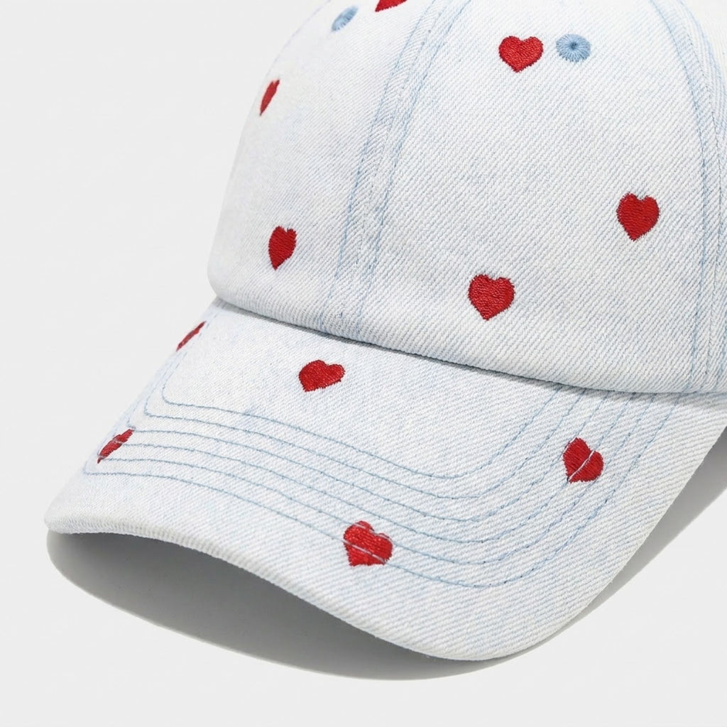 Denim Baseball Cap Heart Embroidered Adjustable Dad Hat