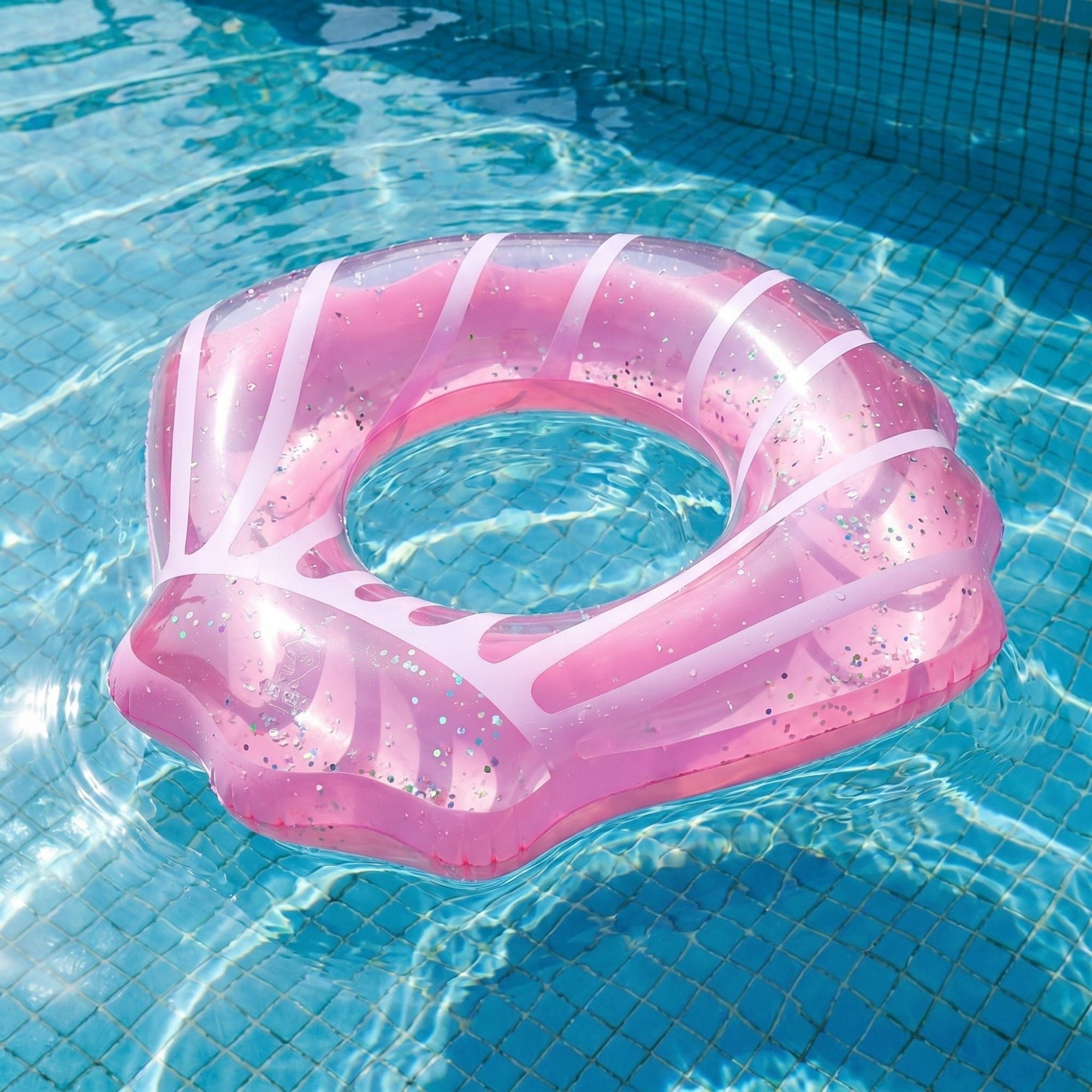 Icing Drip Inflatable Pool Float Ring with Glitter Confetti Durable PVC Swim Tube for Pool Beach Lake 39.4x43.3in