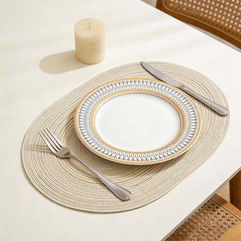 4 Piece Oval Braided Placemats Woven Heat Resistant Dining Table Mats Washable Kitchen Place Mats