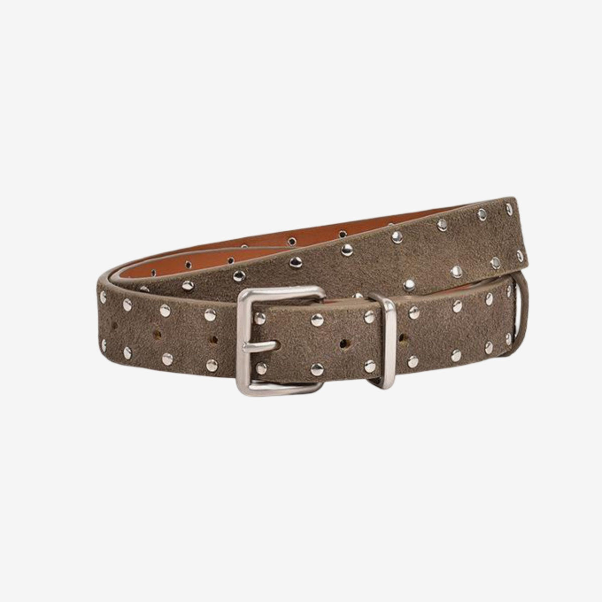Studded Suede Leather Belt with Square Silver Tone Buckle 41.3in
