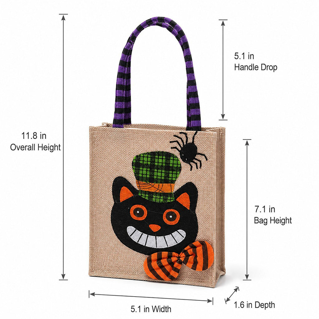 Halloween Burlap Trick or Treat Tote Bag with Character Applique