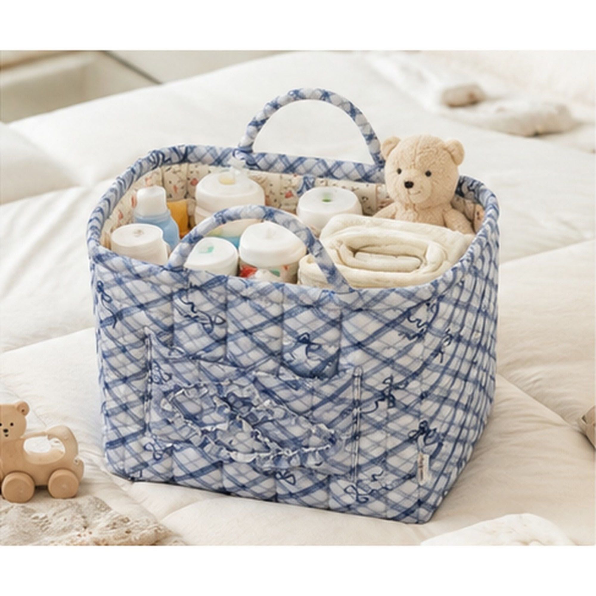 Quilted Plaid Storage Caddy with Handles for Dorm Bathroom Vanity and Laundry Room