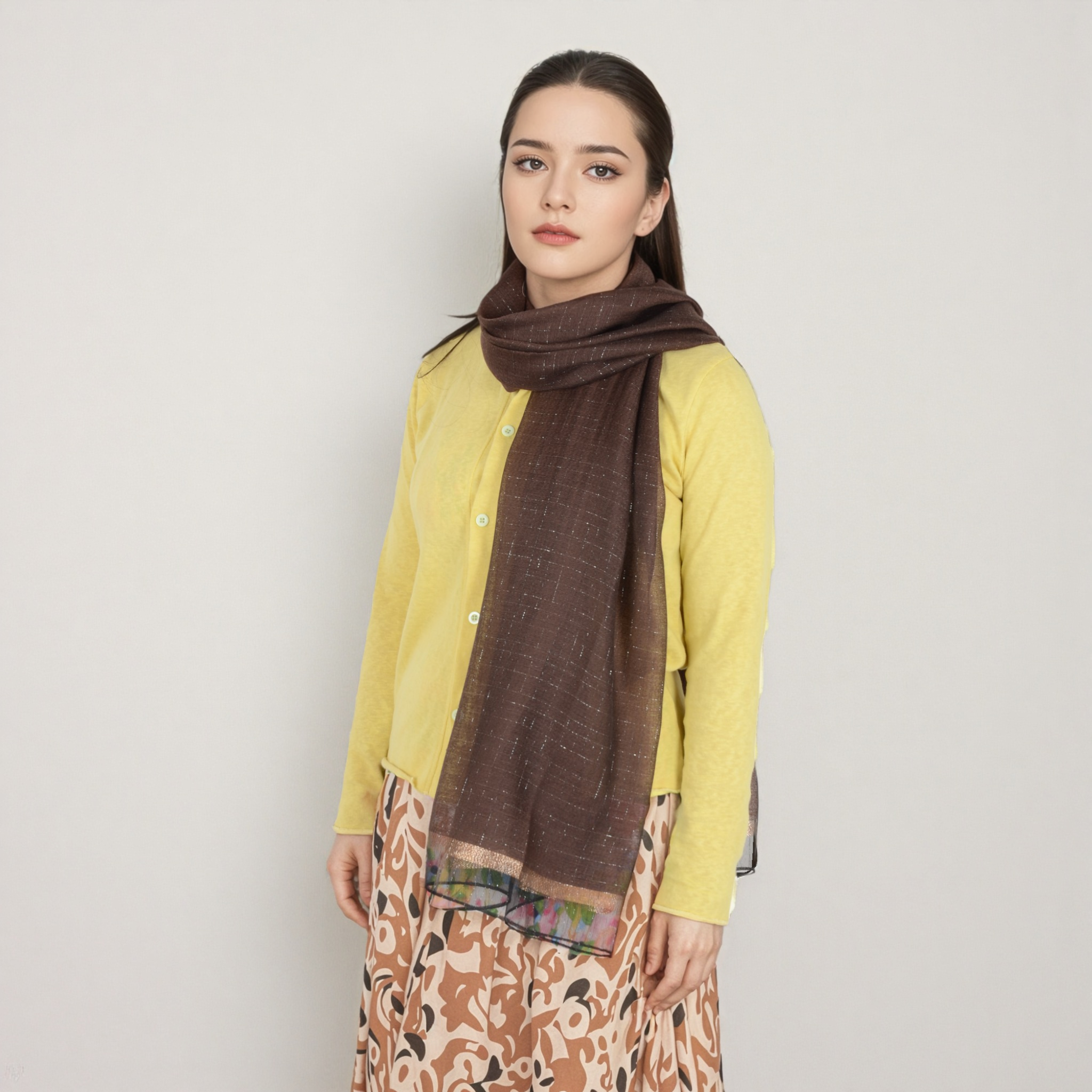 Anna-Kaci Women's Lightweight Sheer Scarf with Subtle Metallic Thread Detail Elegant Long Wrap Accessory