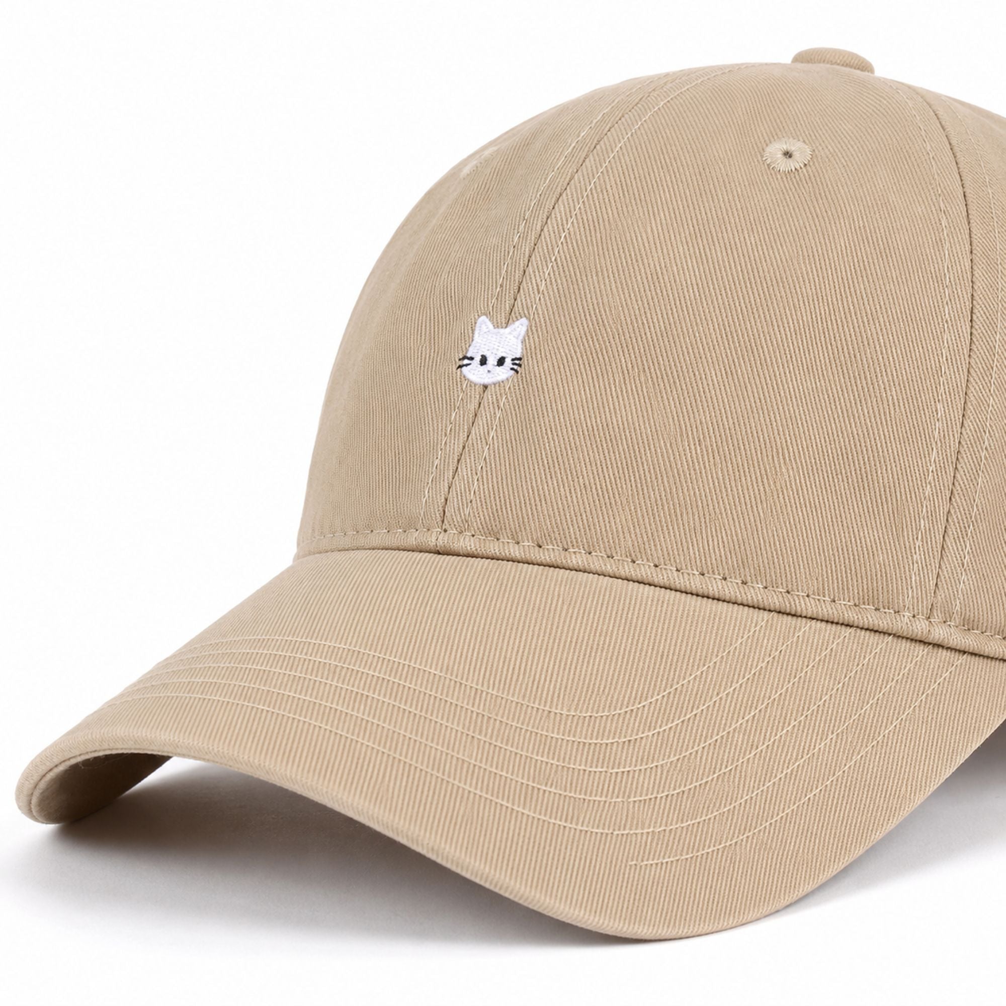 Washed Cotton Baseball Cap Cat Detail Adjustable Dad Hat