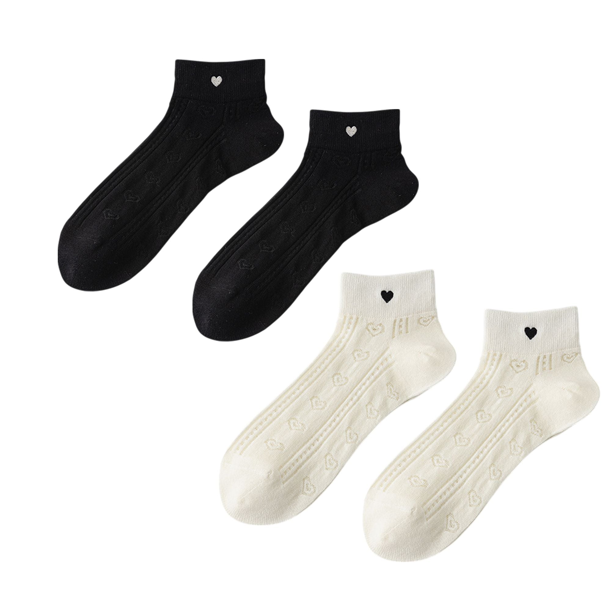 Anna-Kaci 4 Pairs Women's Heart Pattern Breathable Short Crew Socks Soft Stretch Knit Design Multiple Color Options