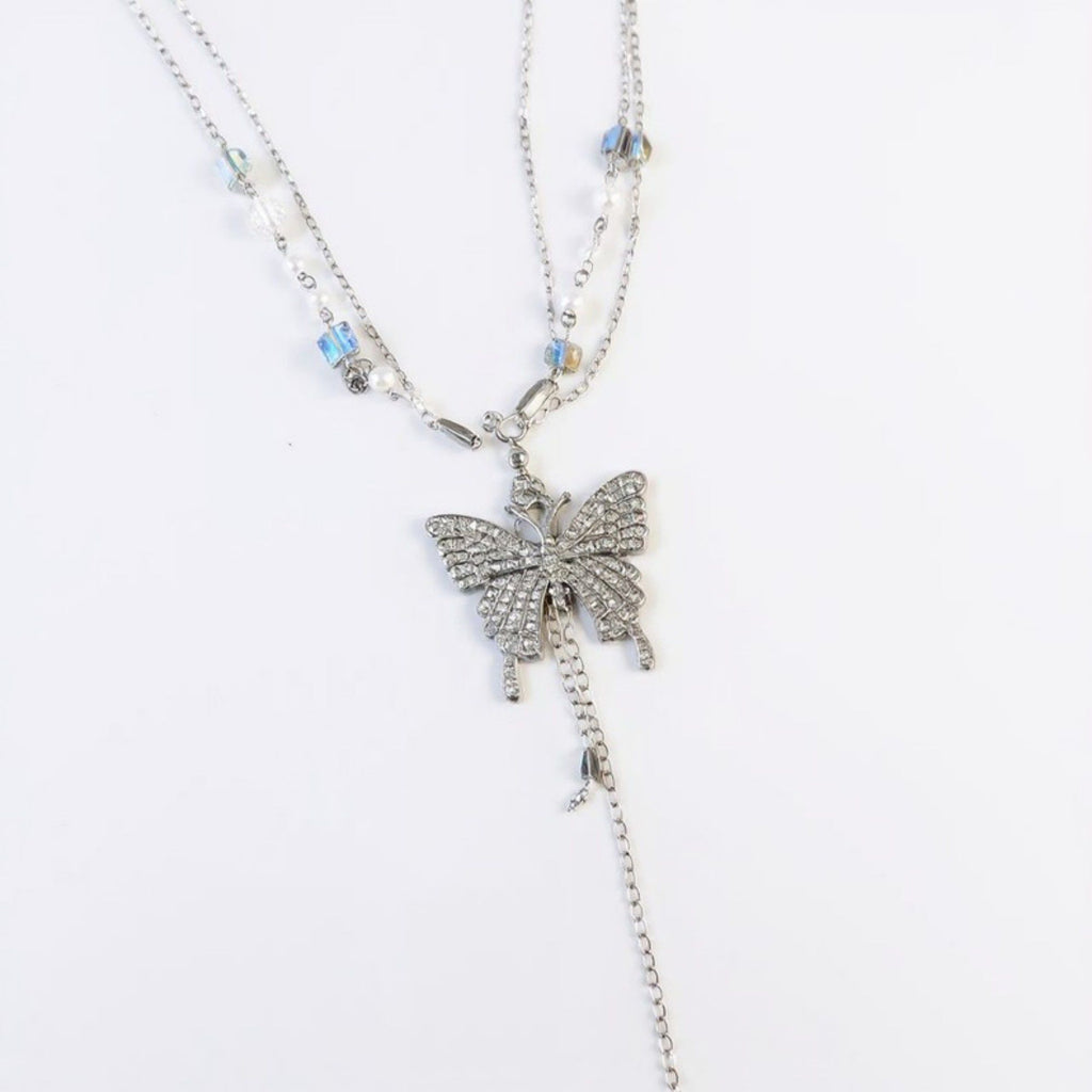 Anna-Kaci Women's Rhinestone Butterfly Chain Belt with Layered Drape Details and Adjustable Closure 39.5in