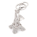 Eiffel Tower Crystal Keychain Bag Charm with Lobster Clasp and Key Ring