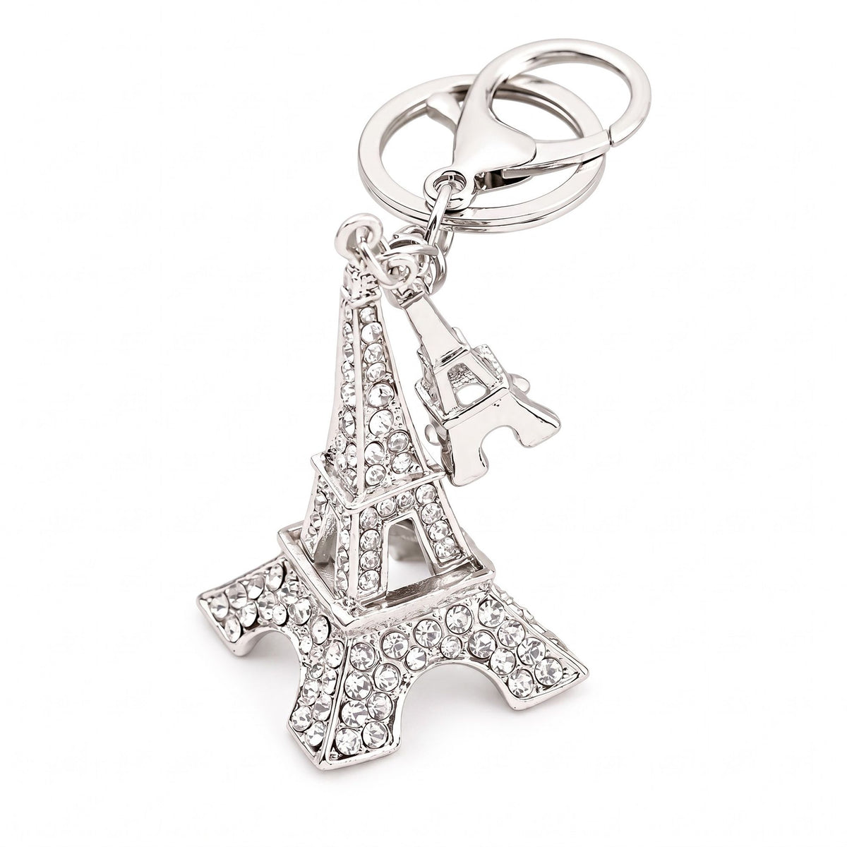 Eiffel Tower Crystal Keychain Bag Charm with Lobster Clasp and Key Ring