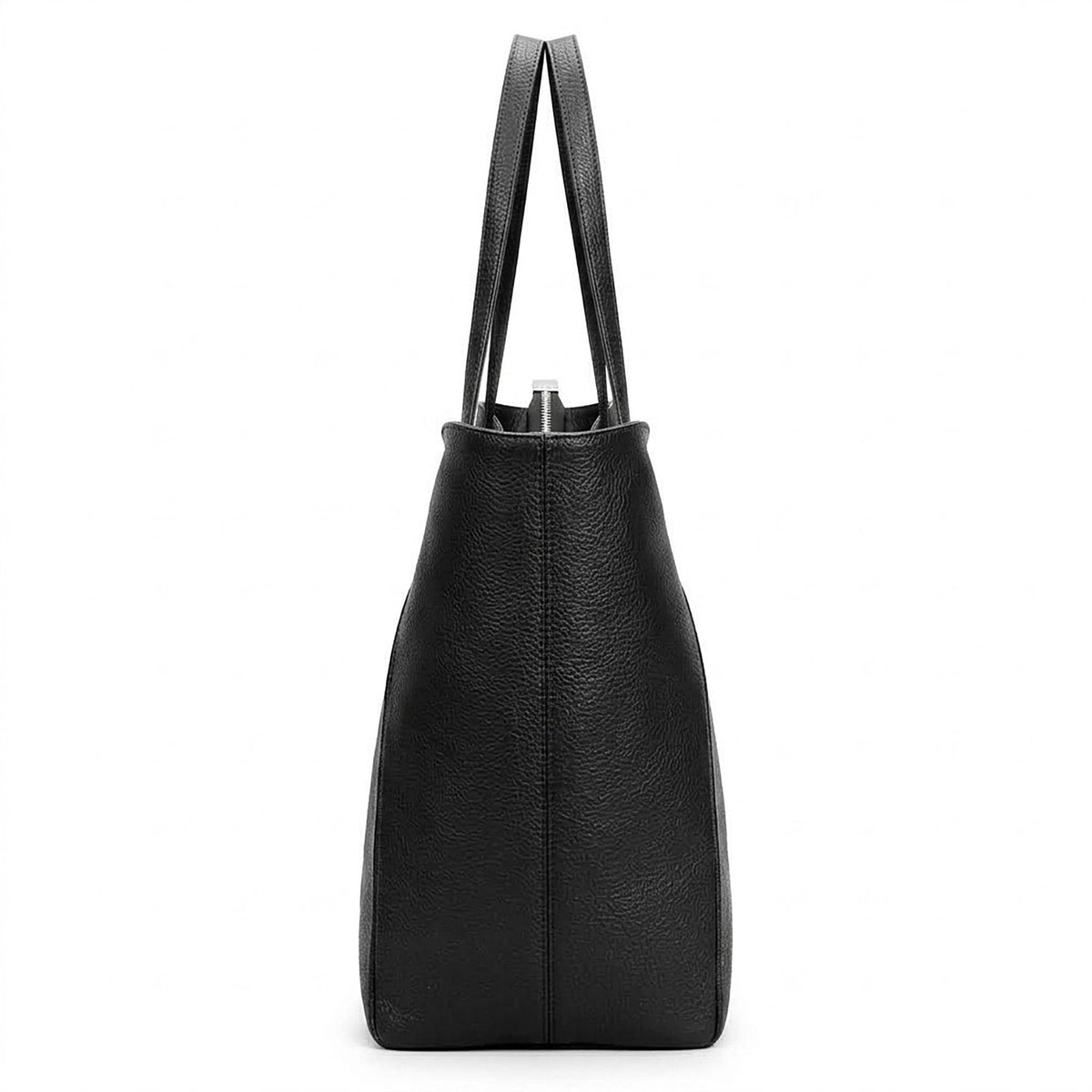 Large Faux Leather Zip Top Tote Bag with Double Shoulder Straps