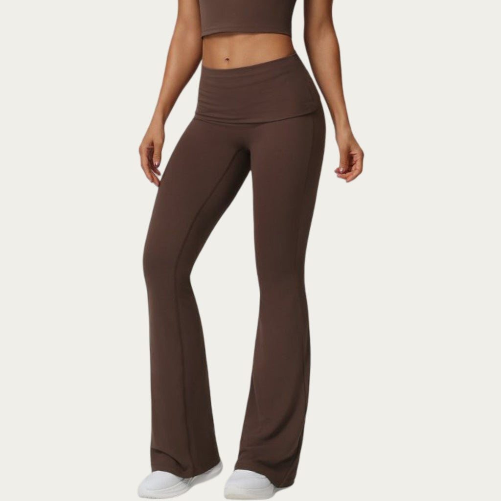 Anna-Kaci Active Women's Foldover Waist Flare Leggings with Smooth Stretch Knit Fabric