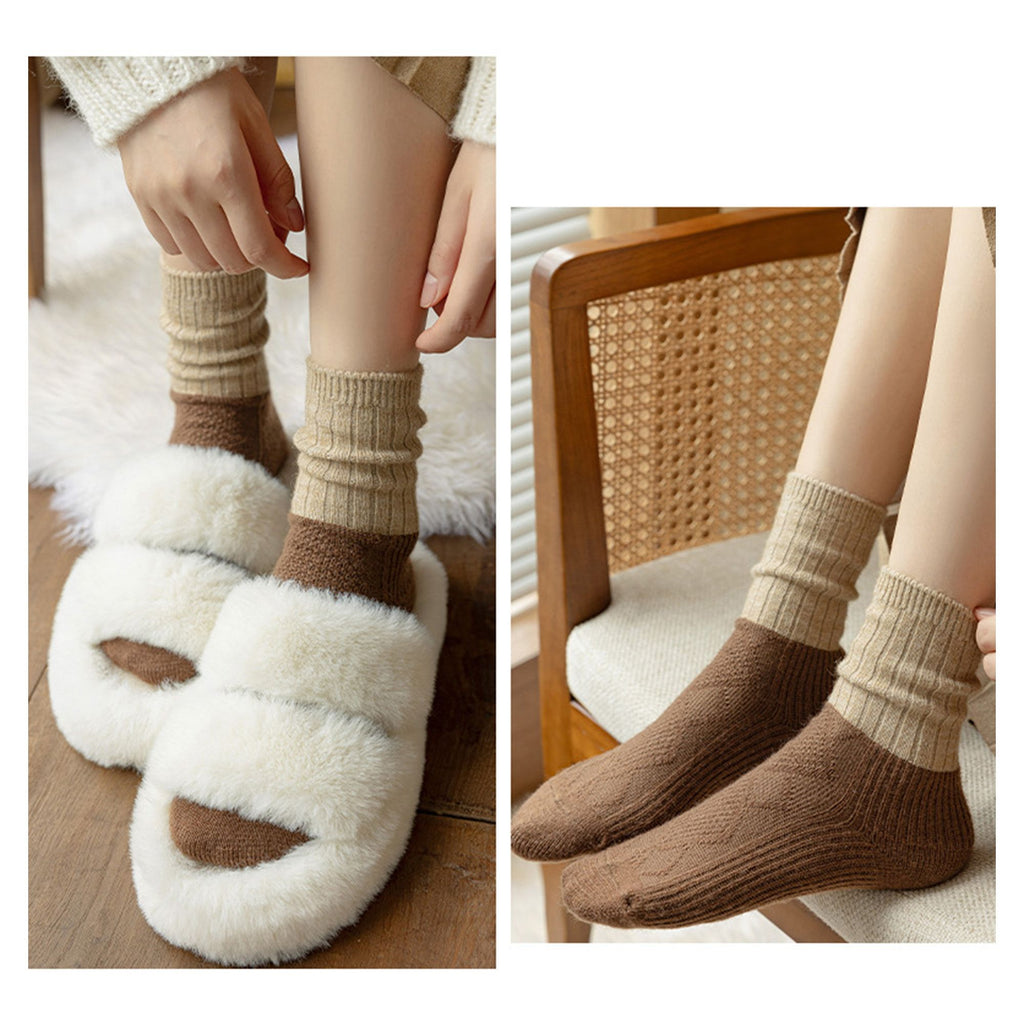 Anna-Kaci 3-PC Ribbed Crew Socks with Color Block Design Soft Knit Texture Comfortable Everyday Fit Single Pair