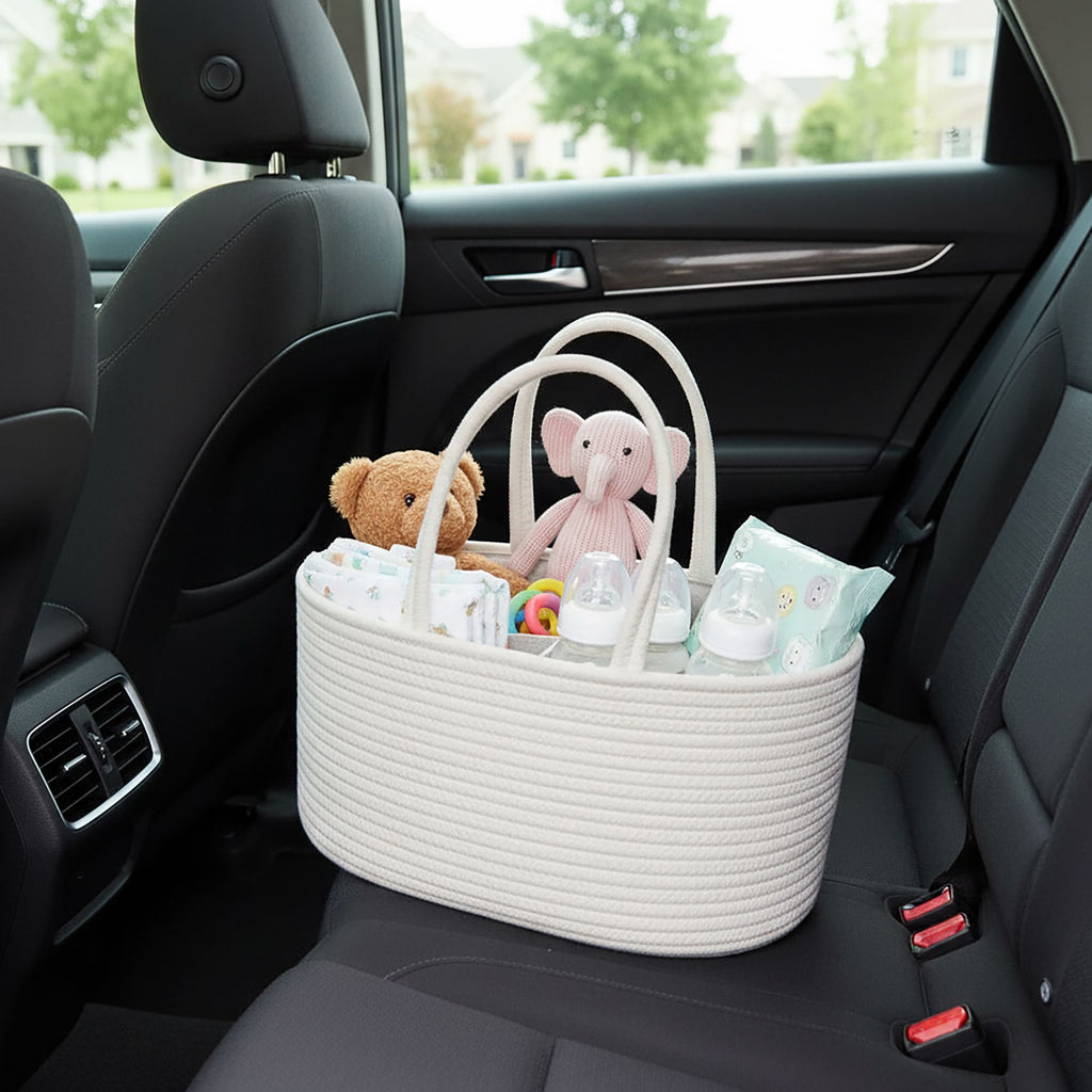 Woven Rope Storage Basket Organizer Bin and Divider Soft Cotton Basket for Closet Shelf Organization