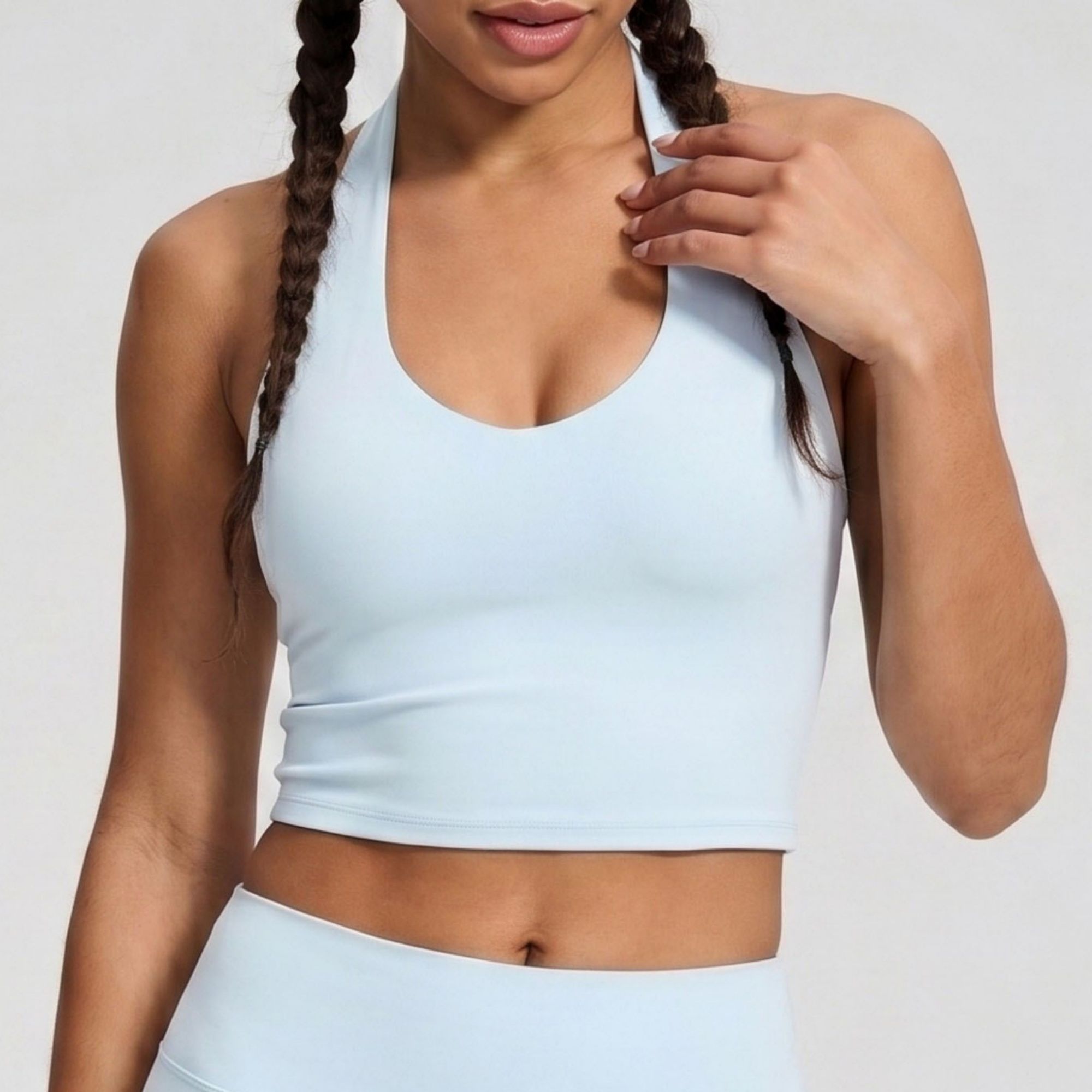 Padded Halter Longline Sports Bra Tank Top Scoop Neck Workout Yoga Crop Top