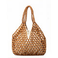 Wooden Beaded Tote Bag with Inner Pouch Handmade Open Weave Shoulder Handbag Lightweight Carryall