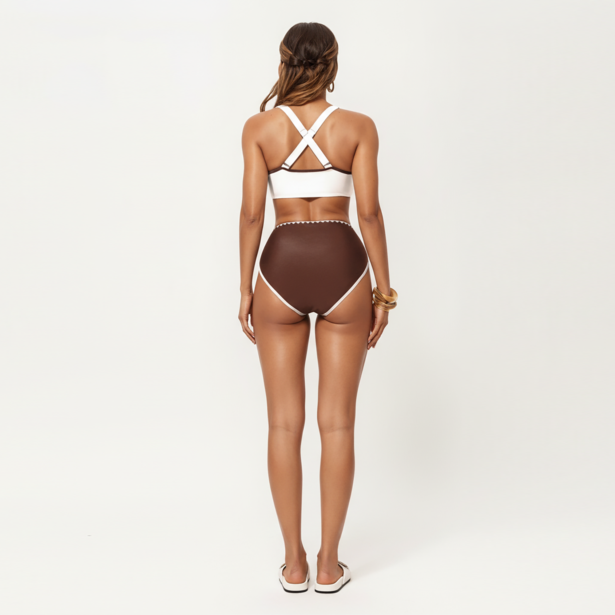 Anna-Kaci Women's 2-Piece Set Tie Front Bikini Top with Scalloped Trim and High Waisted Bottom