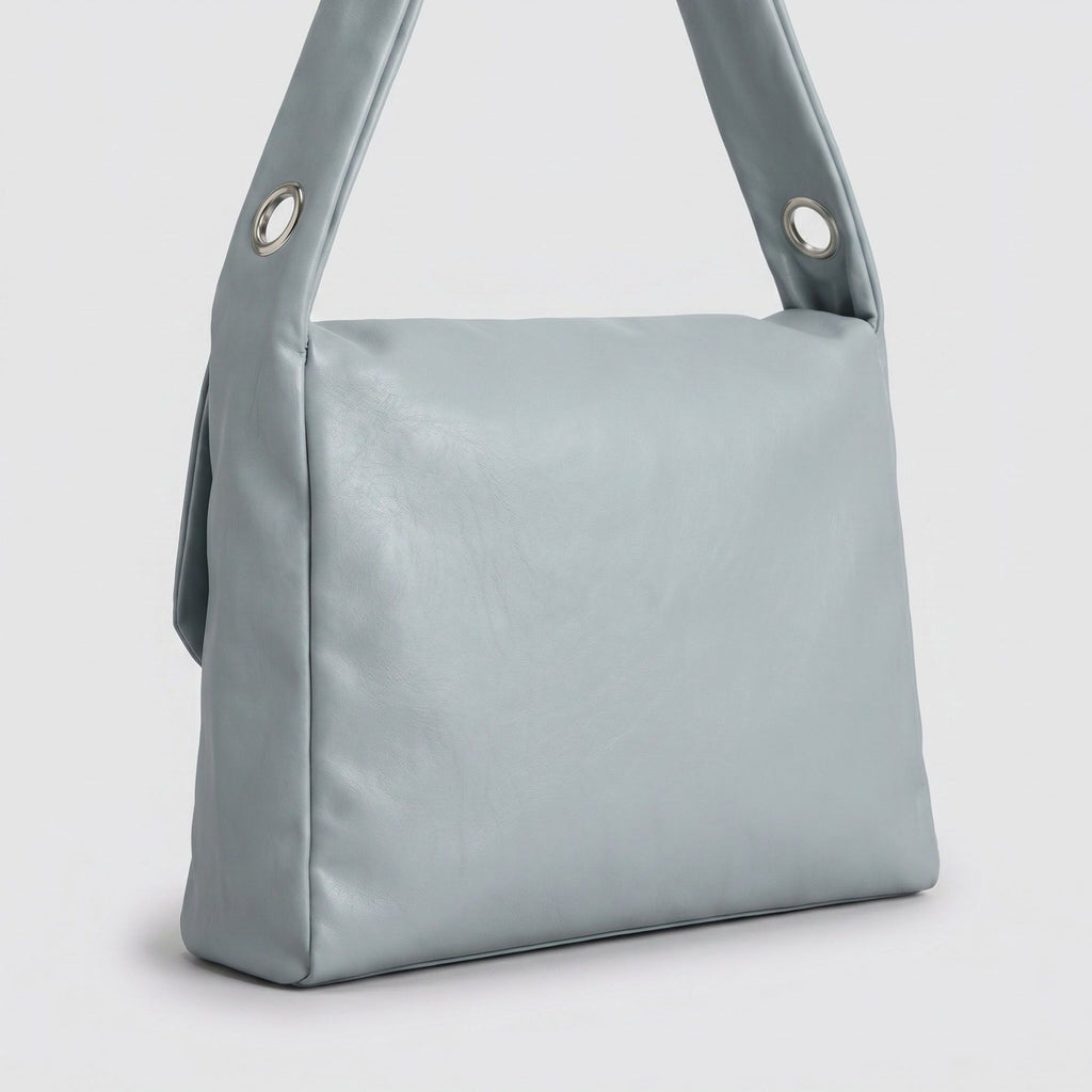 Flap Hobo Bag with Grommet Strap and Wide Shoulder Handle 11.8x9.5x4in