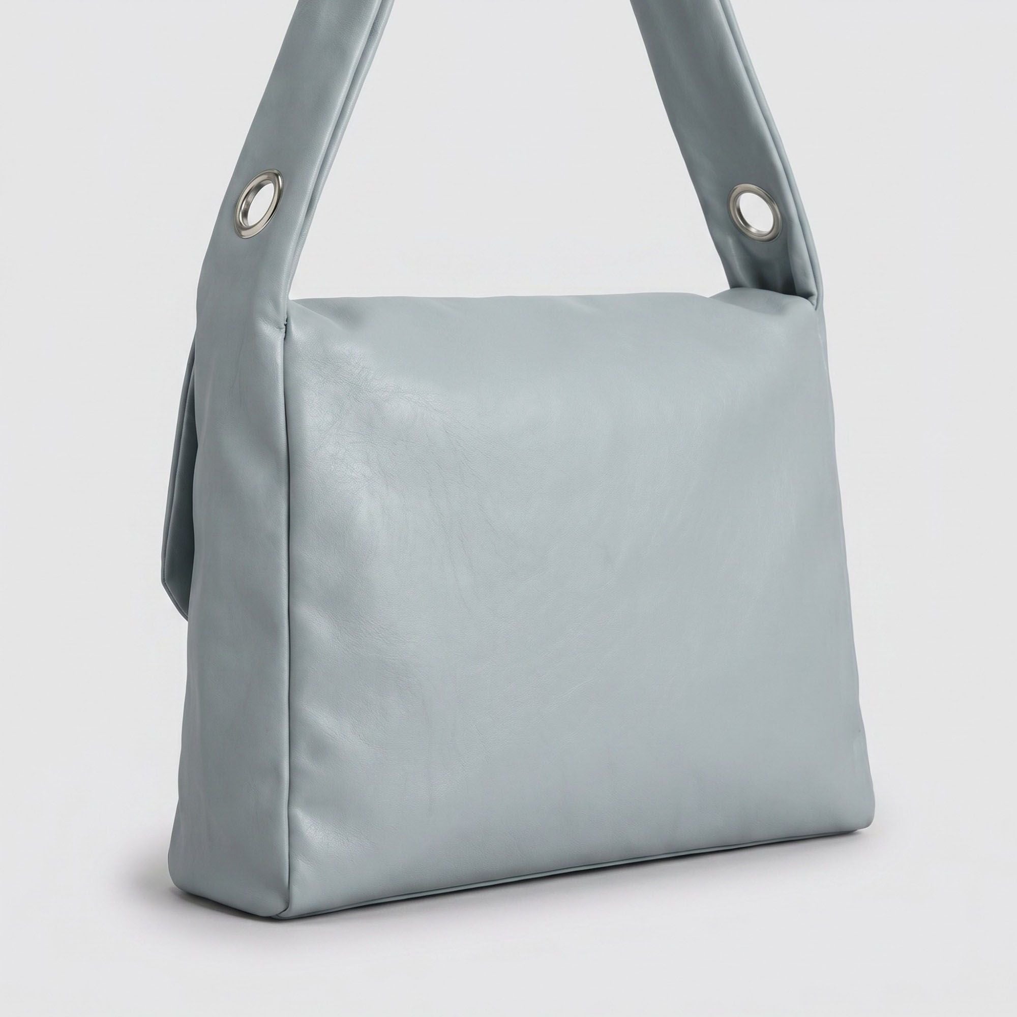 Flap Hobo Bag with Grommet Strap and Wide Shoulder Handle 11.8x9.5x4in