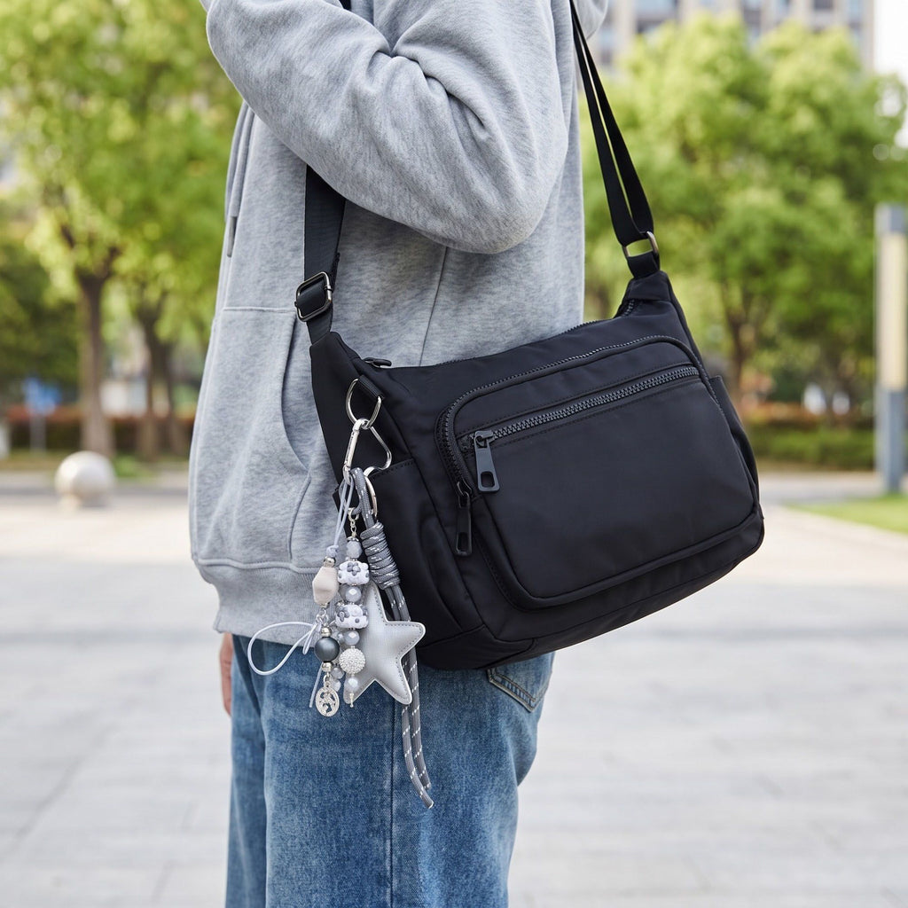 Bag Charm with Hanging Strap and Decorative Accents