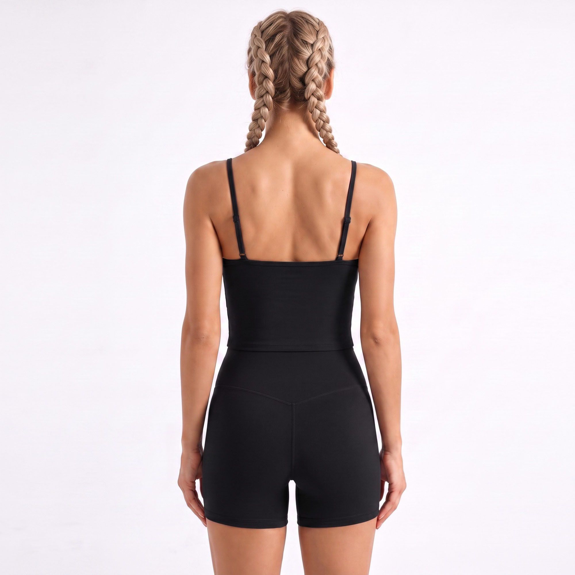 V Neck Longline Sports Bra Adjustable Strap Workout Crop Top