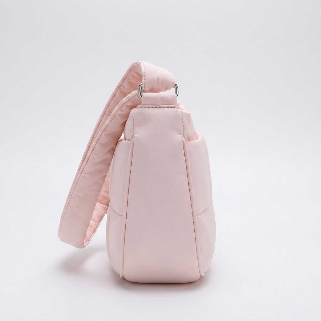 Soft Puffy Quilted Crescent Bag with Smooth Padded Panels and Adjustable Shoulder Straps 10.4x3.9x7.9in
